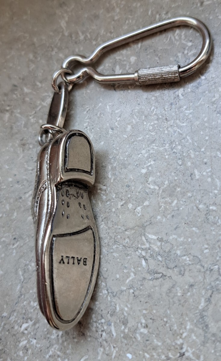 Bally Shoe Keychain Silver Tone Metal Brogue Shoe Charm Keyring