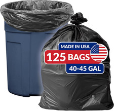 Supervalue 40-45 Gallon Trash Bags  125 Count  Made in USA  Heavy Duty  Blac