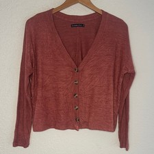 Abercrombie Fitch Crop Cardigan Sweater Oversized Mauve Maroon Knit Ribbed