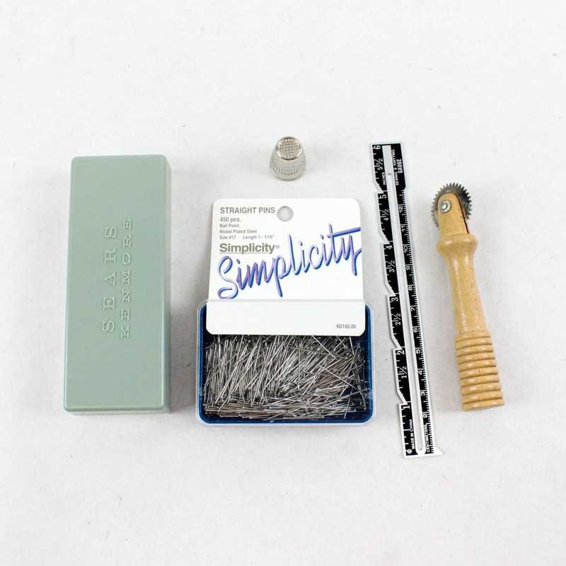 Lot of Sewing Tools Accessories Sears Kenmore Bobbin Case Pins Thimble Ruler