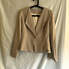Women  s Beige Woven Lined Single-Button Cropped Blazer Jacket Long Sleeve Size 4