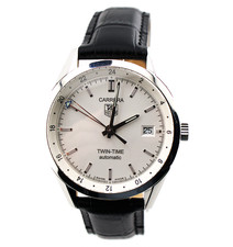 TAG Heuer Carrera Twin-Time GMT Automatic 39mm Silver Dial Black Leather withBox