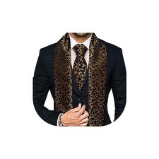 2PCS Scarf Necktie Set Men/Women Fashion Silk Lightweight Feeling Gold Black