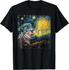 Moo-Deng Starry Night Van Gogh Funny Moo-Deng Meme T-Shirt