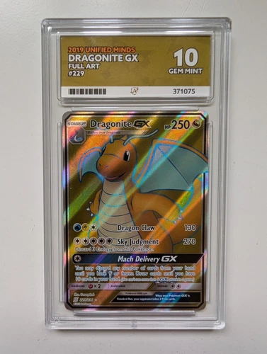 Dragonite GX 229 - 2019 Unified Minds Full Art - ACE 10 Graded