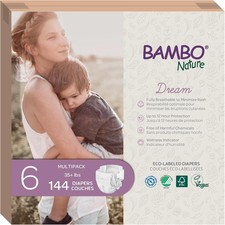 Bambo Nature Baby Diapers Size 6 – Hypoallergenic, TCF, 144 Count, Super Absorbe 0.42 per diaper