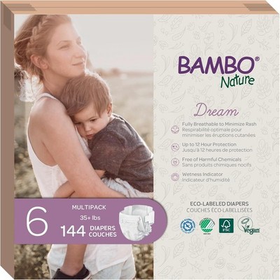 Bambo Nature Baby Diapers Size 6   Hypoallergenic, TCF, 144 Count, Super Absorbe