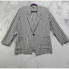Vintage 80s Kips Bay Blazer Womens Size S Black White Gingham Plaid Lightweight