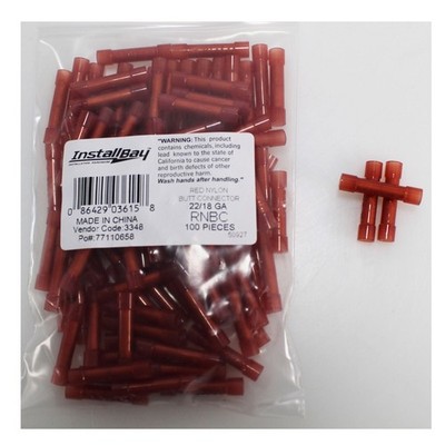 22/18 Gauge Red Nylon Butt Connector (100 Pack) RNBC lnstall Bay by Metra