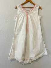 Antique Edwardian White Cotton  Eyelet Lace Nightgown Romper Slip