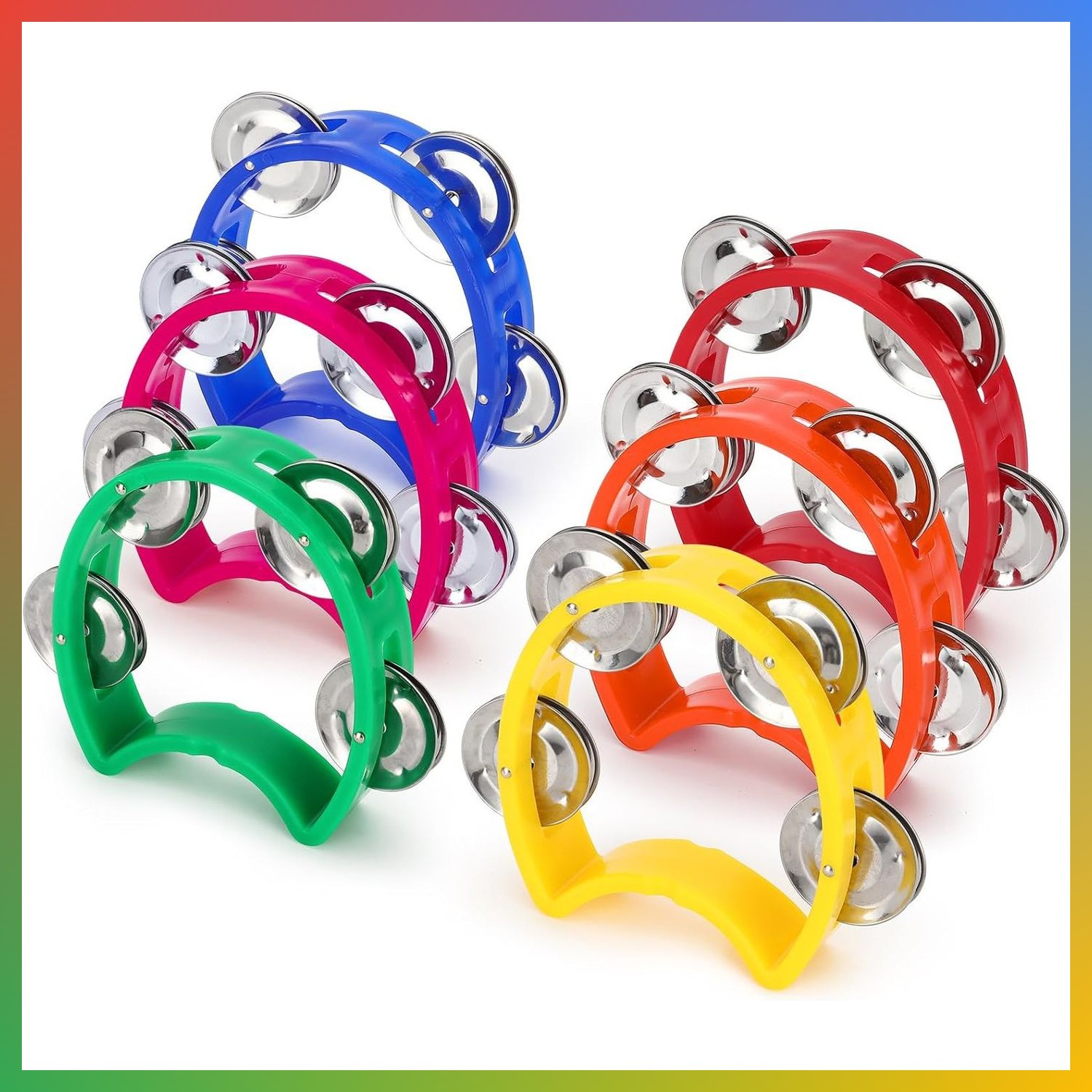 Mini Tambourine Hand Bell 6 Pack 6 Colors Jingle Percussion For Kids Music Toy