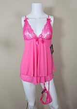 Dreamgirl Pink Mesh and Lace Babydoll Lingerie with Matching Thong Size M