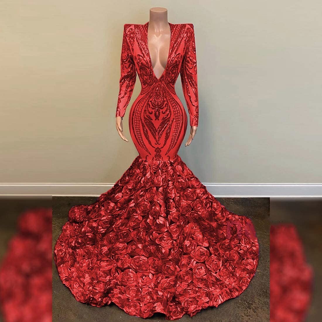 mermaid sleeve prom dress Long Sleeve Lace Maroon Mermaid Prom Dresses Off the Shoulder Formal Dress ARD1416