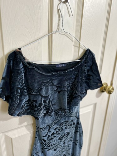 Gibiu Velvet Off Shoulder Ruffled Dress Juniors Size Small Y2K Green-Blue Tight - Picture 6 of 6