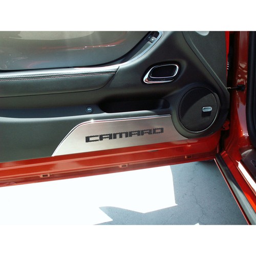 ACC Door Panel Kick Plates Black Carbon Fiber 'Camaro' Inlay fits 2010-15 Camaro