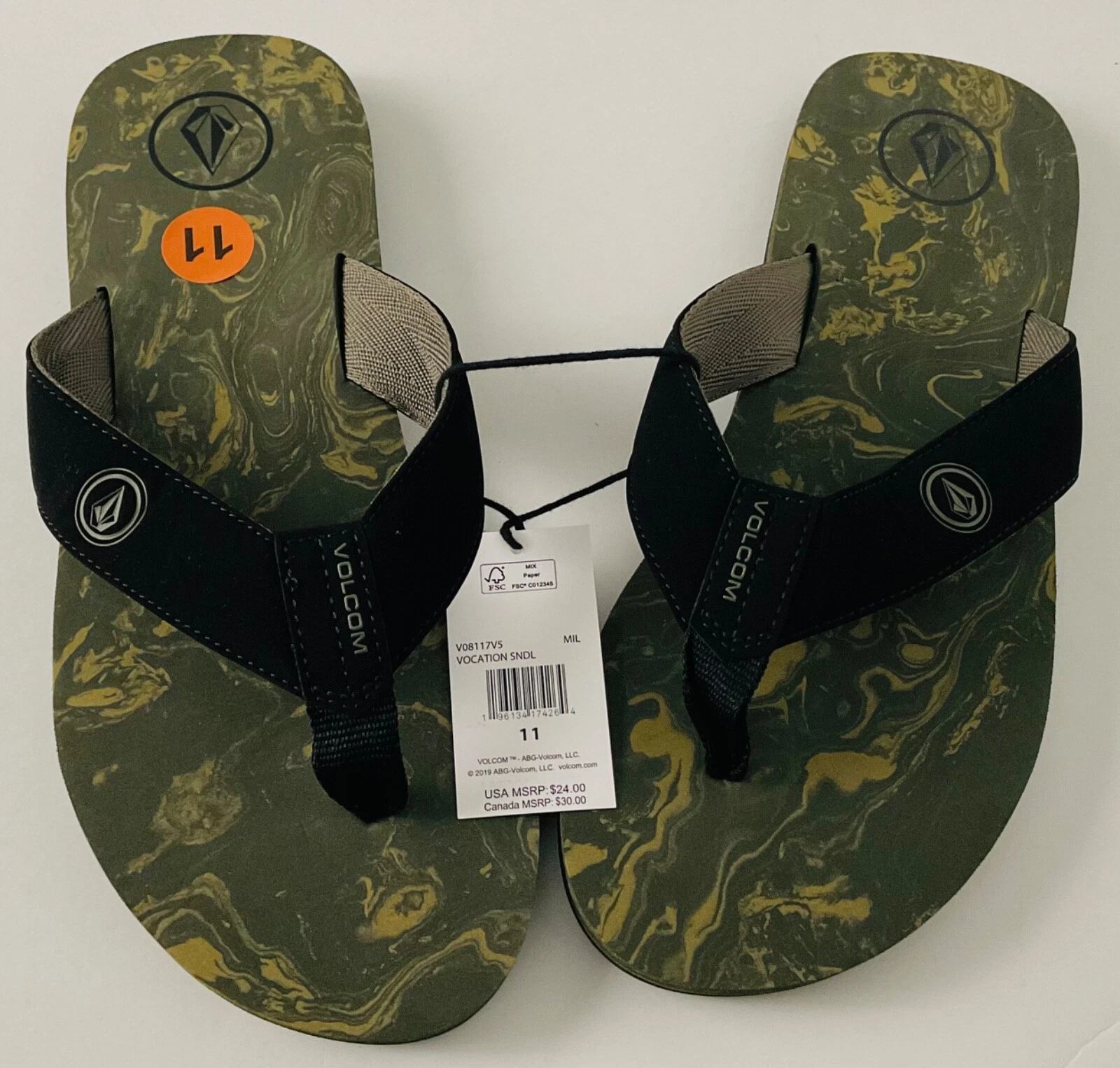 New VOLCOM VOCATION Sandals Men's Flip Flops In Many Colors and Sizes