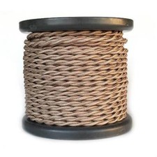 Light Brown Twisted Rayon Covered Wire, Antique Style Cloth Lamp Cord
