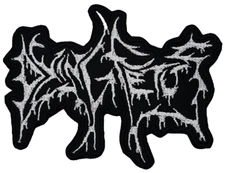 DYING FETUS OLD WHITE LOGO (shaped border) EMBROIDERED PATCH