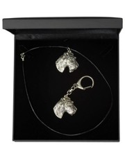 Airedale Terrier - set necklace, keyring with a dog, black box, Art Dog USA