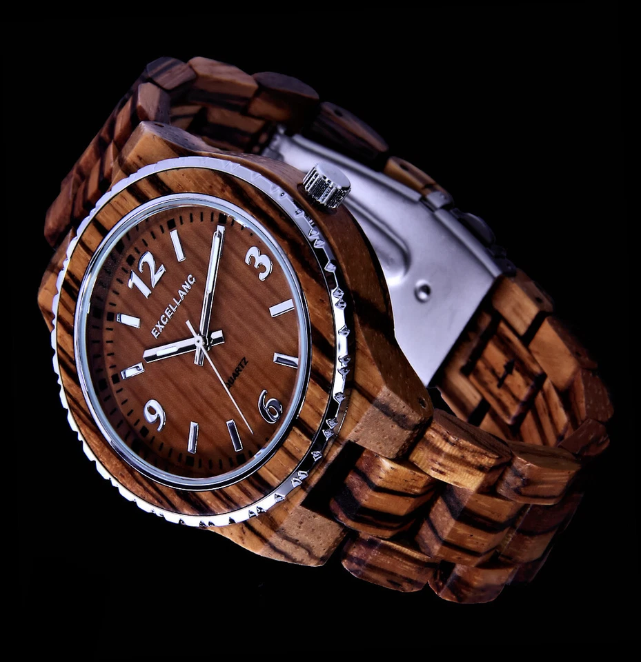 Excellanc Herren Armband Männer Uhr Zebra Holz Holzuhr braun Men Wooden Watch - Bild 2 von 4