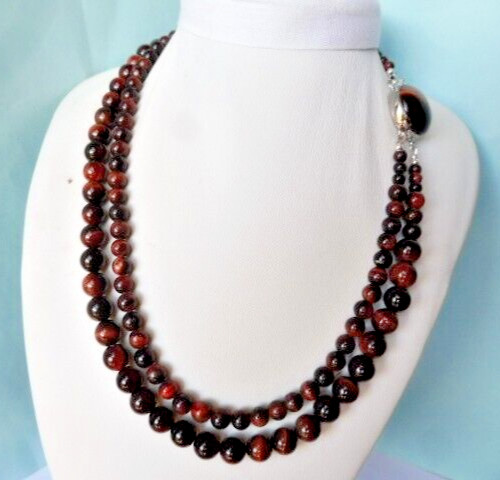 Collier Œil de Taureau Naturel Double Rang, Accessoire Chic pour Tenue de Soirée