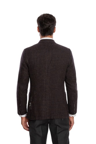 $2300 LUIGI BORRELLI Brown Double Breasted Jacket Flannel Wool Silk 36 US 46 EU - Picture 3 of 7