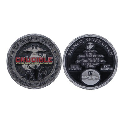 MARINE CORPS EARNED NEVER GIVEN EDSON RANGE CRUCIBLE MCRD 1.75'' CHALLENGE COIN