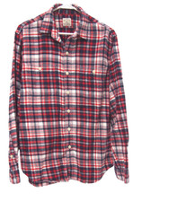 J.Crew Mens Shirt M Flannel Red Navy Blue Plaid Button Long Sleeve Collared
