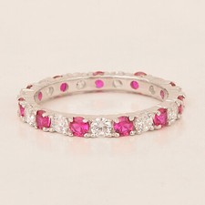 Full Eternity 2 Ctw Simulated Red Ruby 925 Sterling Silver Women Wedding Ring