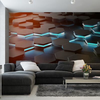 VLIES FOTOTAPETE Selbstklebend XXL Schwarze HEXAGONS 3D Formen 5014