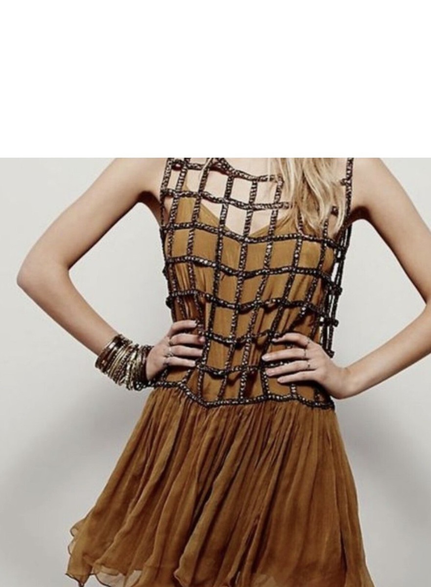Free People Black Sequin Cage Shell Drop Waist Party Dress Size S E15 | eBay