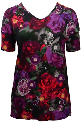 Back Vented Dark Bright Floral Long Tunic Top Dress Ladies Plus Size 