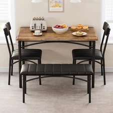 Table Set for 4 Kitchen Table and Upholstered Bench & 2 Chairs Dining Room Home