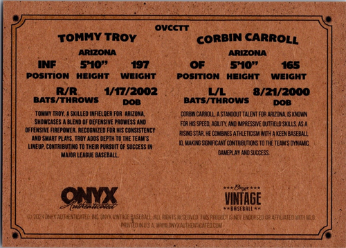 2024 Onyx Corbin Carroll, Tommy Troy #OVCCTT - Picture 2 of 2