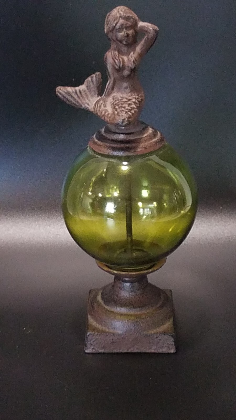 Decorative Green Glass Ball w/ Cast Iron Mermaid Finial eBay