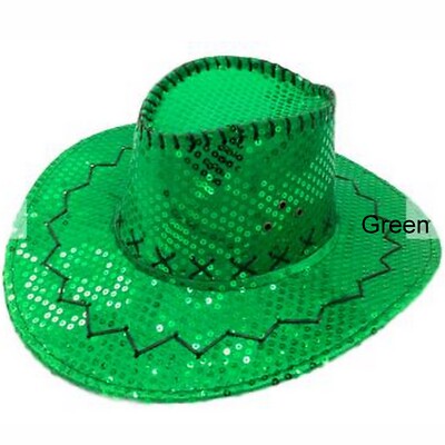 Grüner Glitzer Cowgirl Hut – Weitkrempiger Cowboyhut Für Western-Partys, Kopfumfang 58 Cm