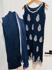 Chikankari Kurti Beaded Indian Sleeveless 3 pieces Set for Women Small