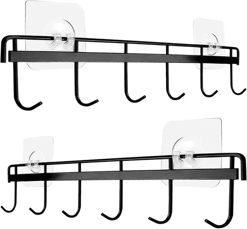 2 Stück Wandhalterung Küchenutensilien Haken - Utensilienablage mit 6 Haken, ohne Bohren - Bild 7 von 7