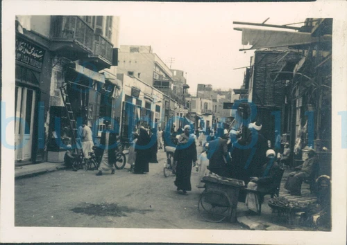 1943 Egypt Ismailia Street scene shop fronts 3.5x2.5" Orig Photo