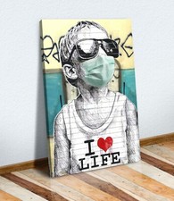 BANKSY CANVAS I HEART LIFE LOVE WALL ART PRINT ARTWORK GRAFFITI  MASK
