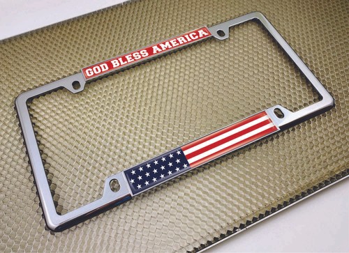 God Bless America USA Flag - Custom 4 Hole Metal Car License Plate Frame - Picture 5 of 17