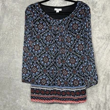 Croft & Barrow XXL 2X Top Shirt Blue Red Paisley 3/4 Sleeve Scoop Neck Womens