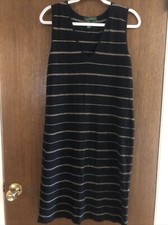 lauren ralph lauren dress large linen blend midi sleeveless striped coastal core