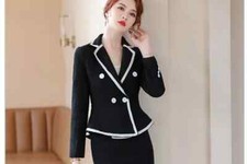 Tailleur Completo Donna Ufficio Giacca Blazer Set Gonna Nero Slim 22019