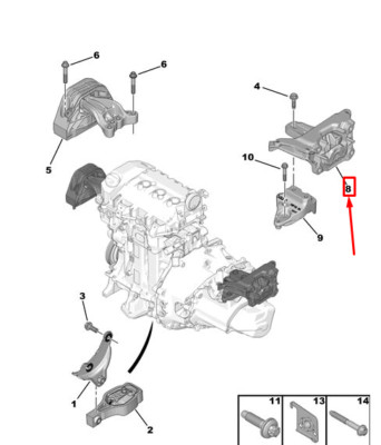 PEUGEOT 208 MK1 P21 Left Side Engine Flexible Mounting 9824296180 