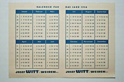 Old Calendar - 1956 - Advertising / Flyer - Paper 145 x 103 mm Josef Witt Weiden