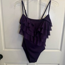 Women's Robby Len Swimsuit size 12 Purple Ruffle