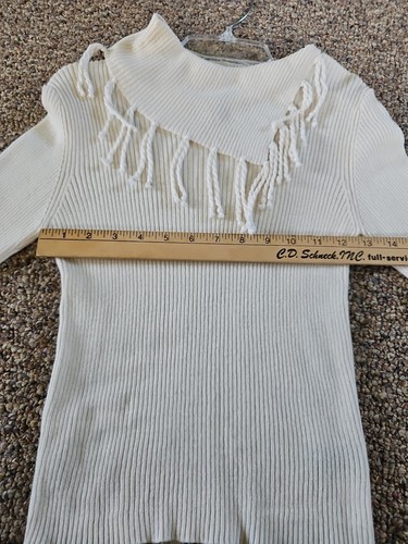 BCX Girls Fringed Sweater Size XL Cream/off White NWT Ramie Blend FRINGES - Picture 5 of 13
