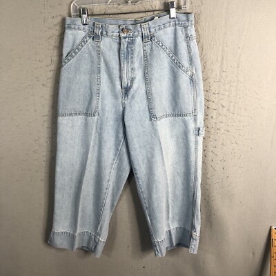 Vintage Bill Blass Jeans Womens 10 Blue Cropped Carpenter Wide Leg Retro Beach