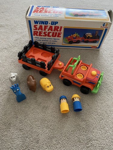 Vintage Retrò Playwell Giocattoli Safari Soccorso Jeep e Rimorchio con Animali Zoo Ottime Condizioni - Foto 2 di 7